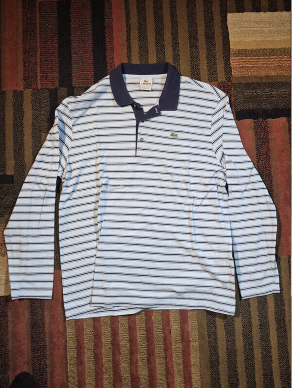 Lacoste Long Sleeve Polo Shirt Men's 7 2XL White Navy Stripe